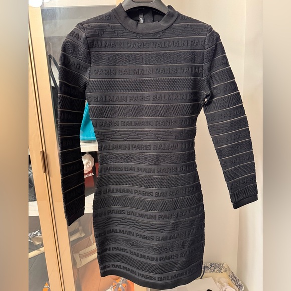 Balmain Logo Stripe Knit Mini Dress – Size 36 (Made in France) - Picture 5 of 15